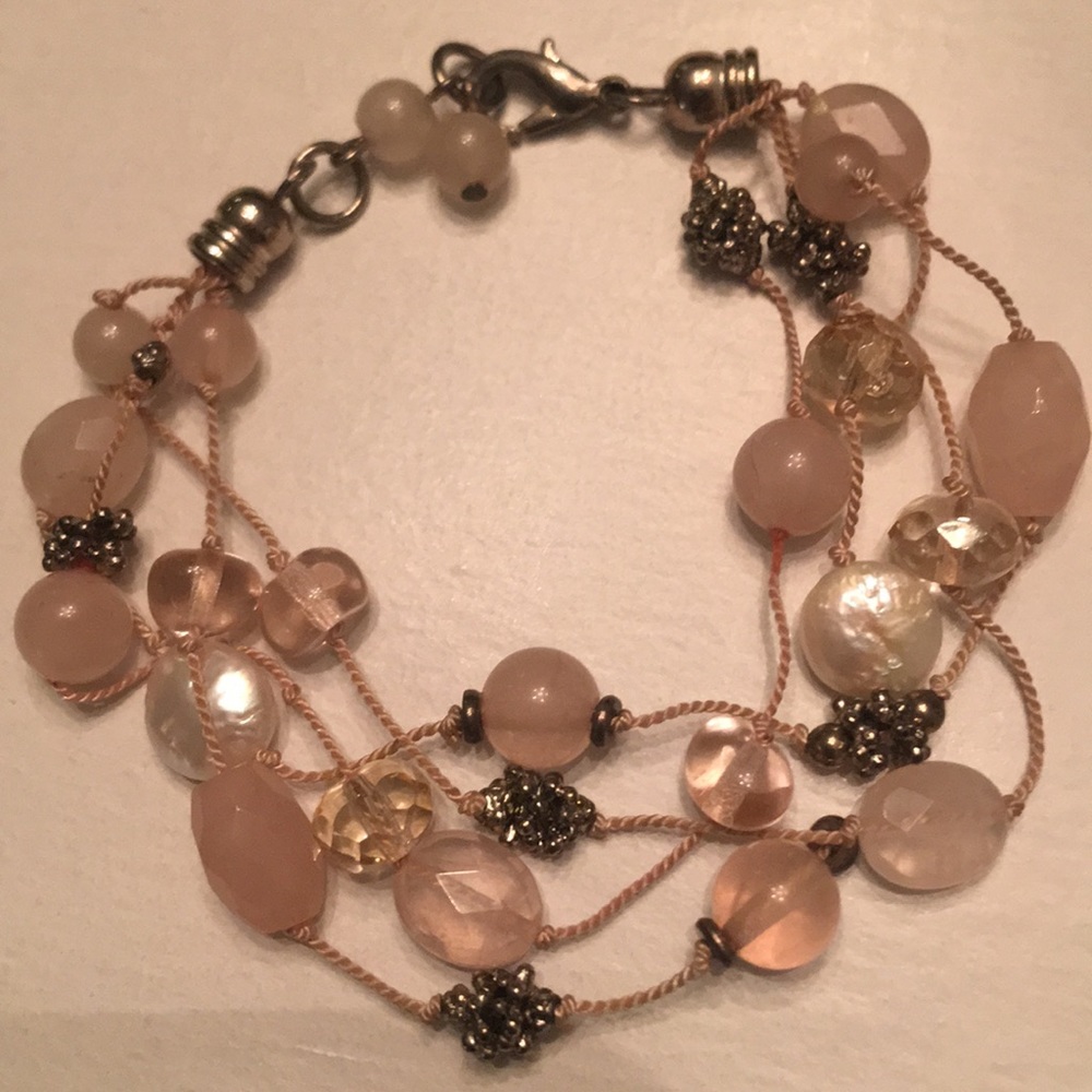 Talbots Four Strand Silver, White, Pink Bracelet.